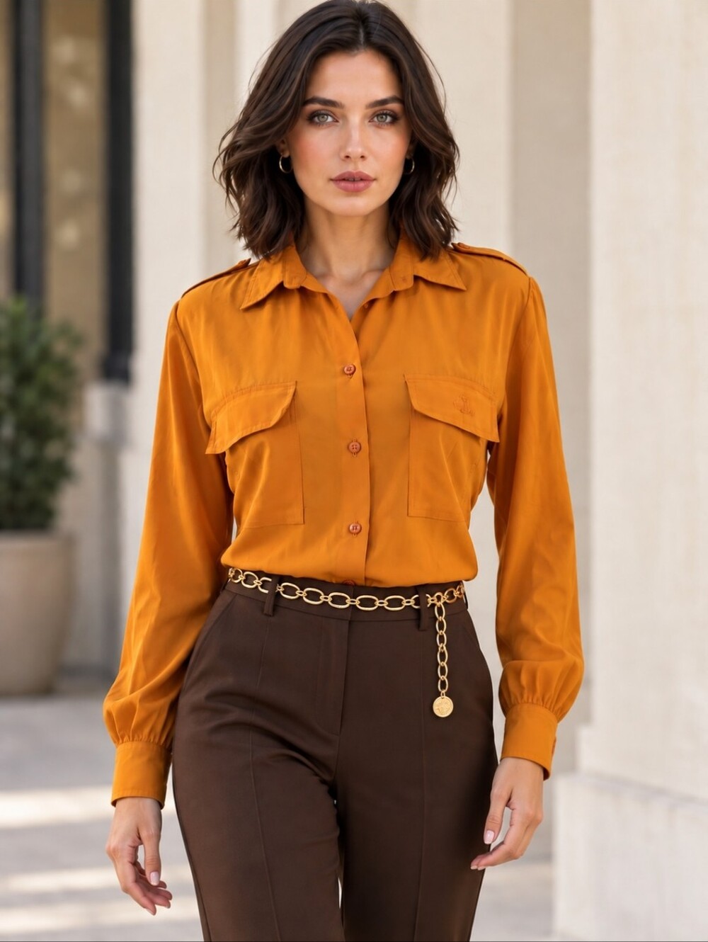 Vintage JORDACHE Rich Rust Orange Button-Up Blouse